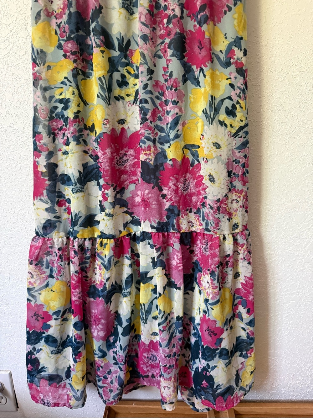 Lauren Conrad Floral Ruffle V-Neck Midi Dress in Pink, Blue & Yellow, medium - Picture 3 of 10